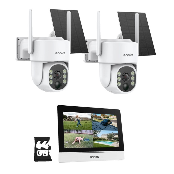 Camere de supraveghere, 4MP, alimentare solara, set 2 bucati, 64G SD