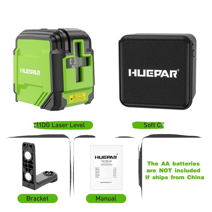 2 vonalas lézeres szintező, zöld, hordozható kialakítás, 15x15x10cm