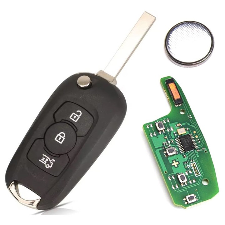 Cheie auto completa programabila, Techstar tip briceag, 3 butoane, compatibila Opel Astra K 2015–2021 – 434 MHz, cip ID46 PCF7961E, lama HU100