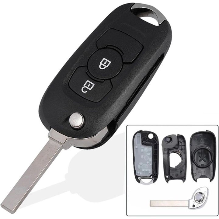 Techstar autókulcs tok, Flip típus, 2 gombbal, HU100 pengével, Opel Astra K 2015-2019 modellhez