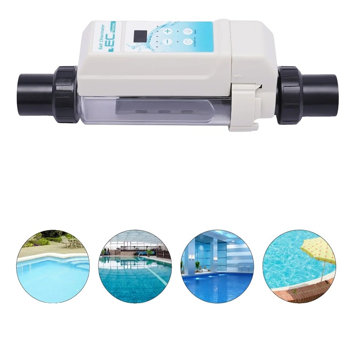 Хлоринатор за солена вода, захранване 4A, напрежение 220V, съвместимост до 50m³, концентрация на сол 2700-4500 ppm, функция за самопочистване