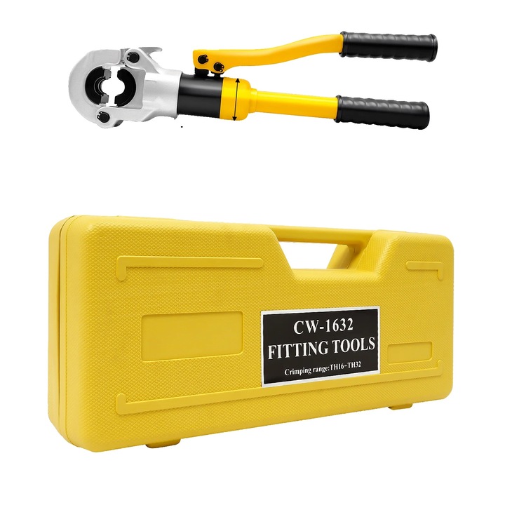 Cleste hidraulic pentru crimping, constructie durabila, set compact, galben