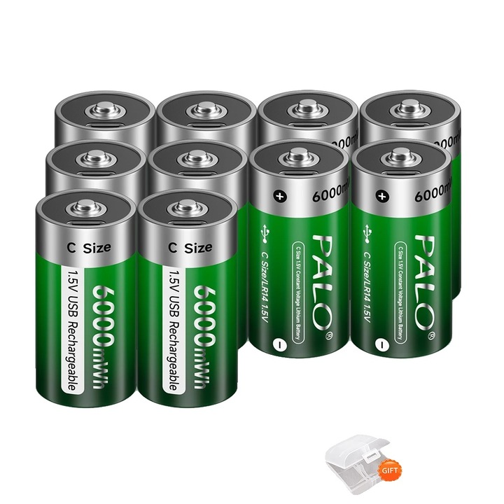 Set 10 baterii litiu C, 15000mWh, incarcare rapida, USB-C