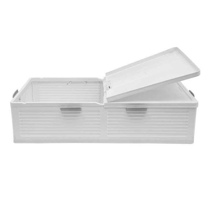 Cutie depozitare sub pat, design pliabil, plastic durabil, gri, dimensiuni potrivite pentru depozitare sub pat