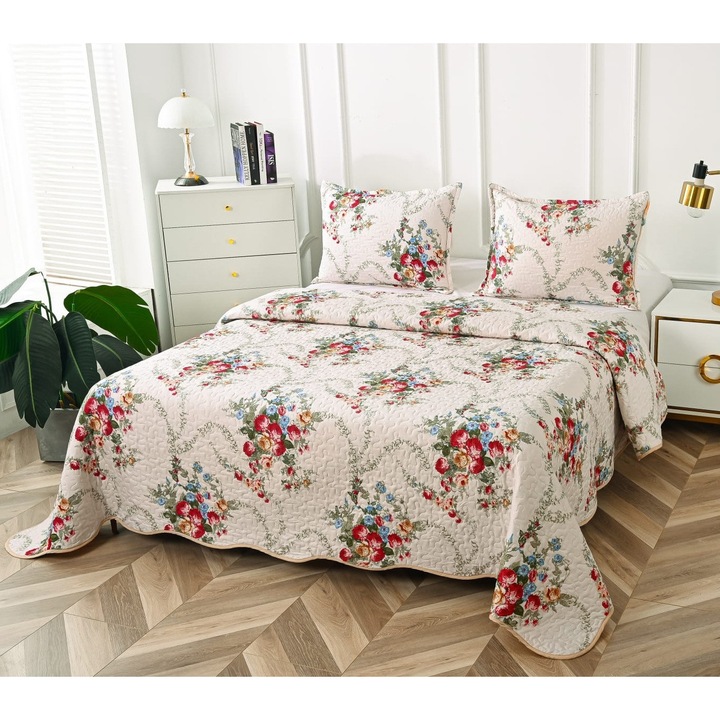 Set lenjerie de pat, Chiraso, Microfibra/Poliester, 3 Piese, Multicolor, 220x240cm/52x72cm