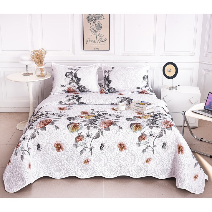 Set Cuvertură Matlasată și 2 Fete de Pernă, CHIRASO, Microfibra, 220x240/2x52x72 cm, multicolor