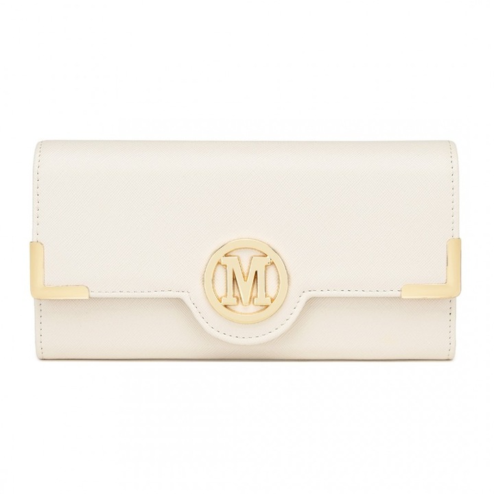 Portofel dama Lulu, piele ecologica cu logo metalic, bej, 19.5 x 10 x 3 cm