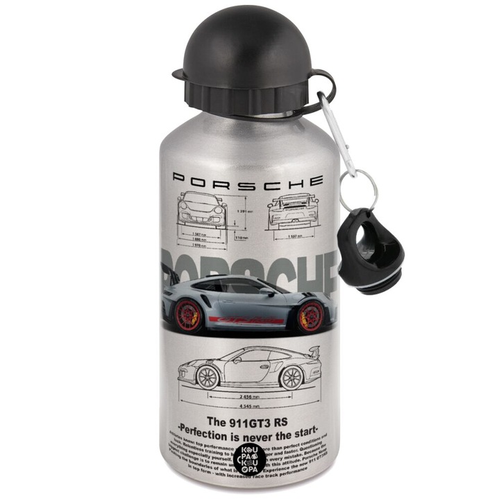 Sticla de apa, metalica, 500ml, argintie, dimensiuni 16x7.2cm, set