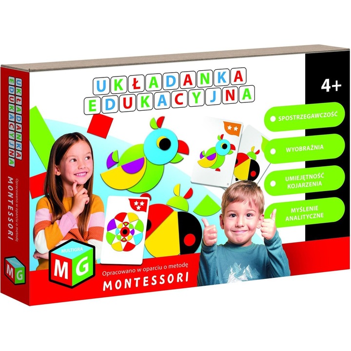Többgranás oktatójáték, Montessori típusú, papagáj modell, 4 éves kortól
