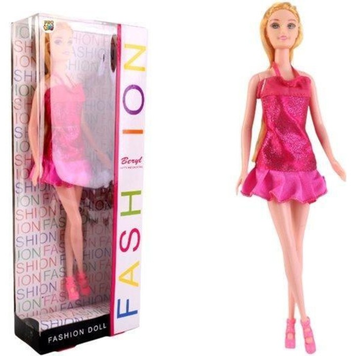 Pro Kids baba, Lalka Beryl Fashion, rózsaszín ruha fodros díszítéssel, szett