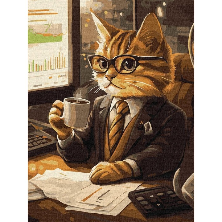 Set pictura pe numere, Ideyka, Pisica om de afaceri, 30x40cm