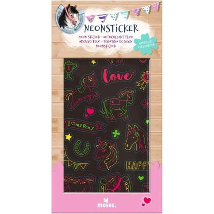 Mózes dekormatricák, neon ló matrica szett, többszínű