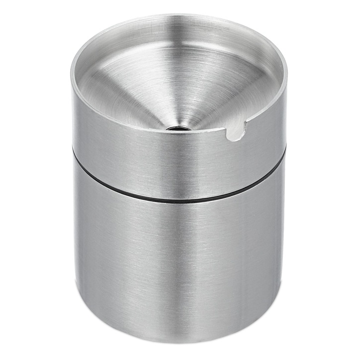 Scrumiera din inox Ayawaska, capac anti-vânt, design modern, argintie, 8.5x7cm