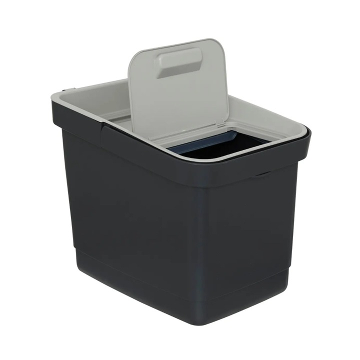 Cos gunoi Recyn, negru, plastic, compartimentat, 32.5 x 29 x H 39 cm, 20 litri