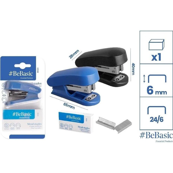 BeBasic mini tűzőgép, 24/6 tűzőgép készlet, többszínű