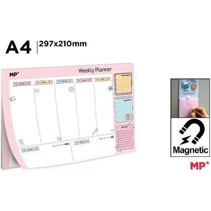 Mágneses heti tervező A4, MP Main Paper, kijelzőrendszer, prezentáció