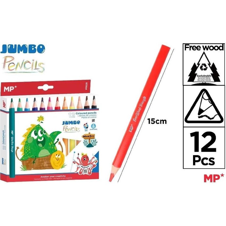 Creioane colorate Jumbo 12 culori, MP Main Paper