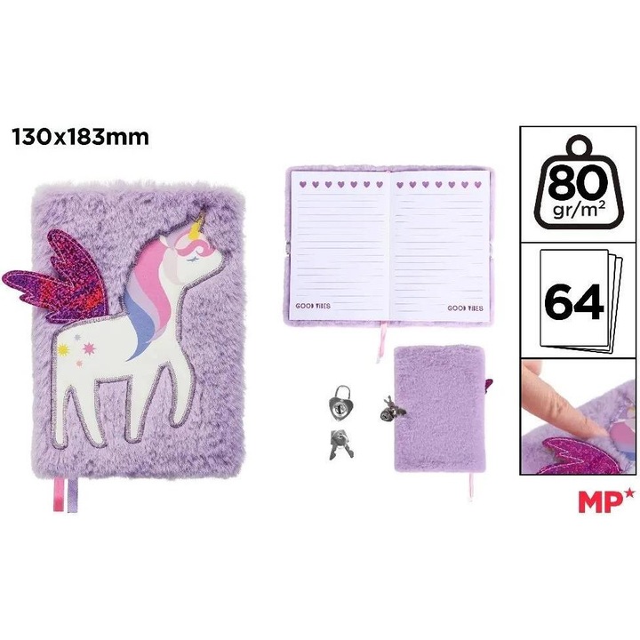 Agenda cu lacat Unicorn, MP Main Paper, 20x15cm