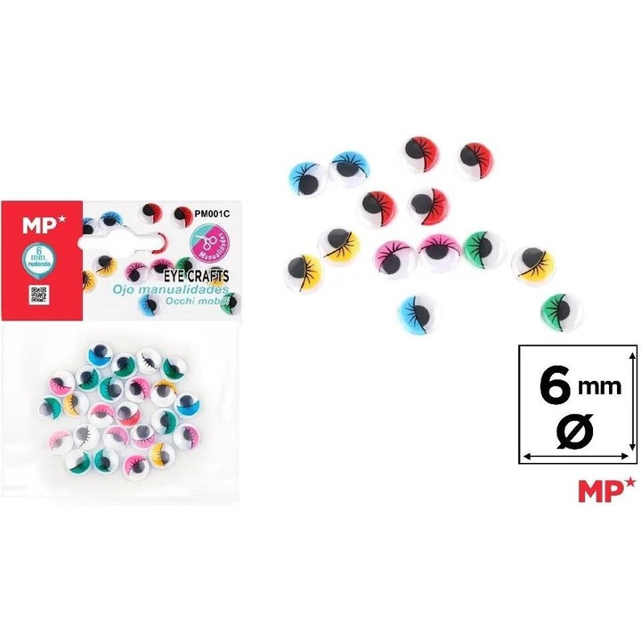 Kézműves készlet, MP Main Paper, öntapadós mozgó szemek, 6 mm, színes