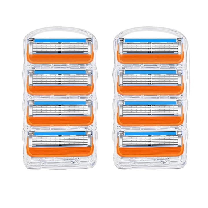 8 darab borotvapenge készlet, Nybgyy®, Gillette-kompatibilis, Fusion 5+1 cserepengék, rozsdamentes acél, narancssárga