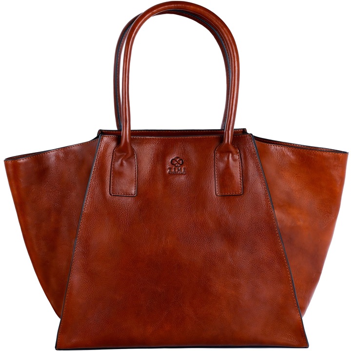 Geantă de umăr Kattee, din piele integrală, lucrată manual, maro coniac