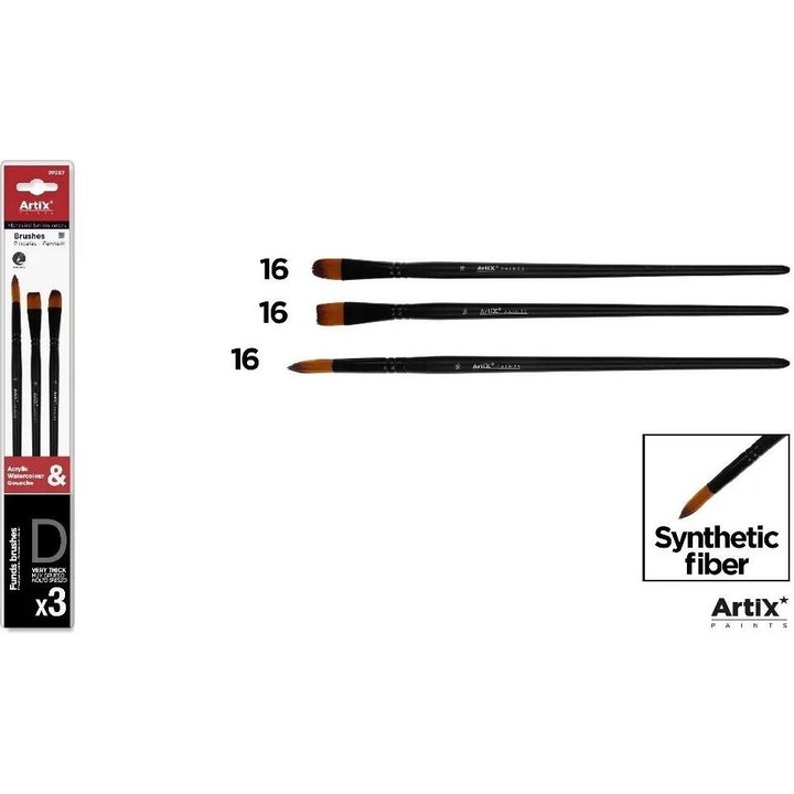 Set pensule sintetice Artix 3 bucati, acuarele