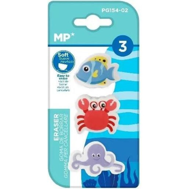 Radírkészlet, többszínű, MP Main Paper, 3 darabos