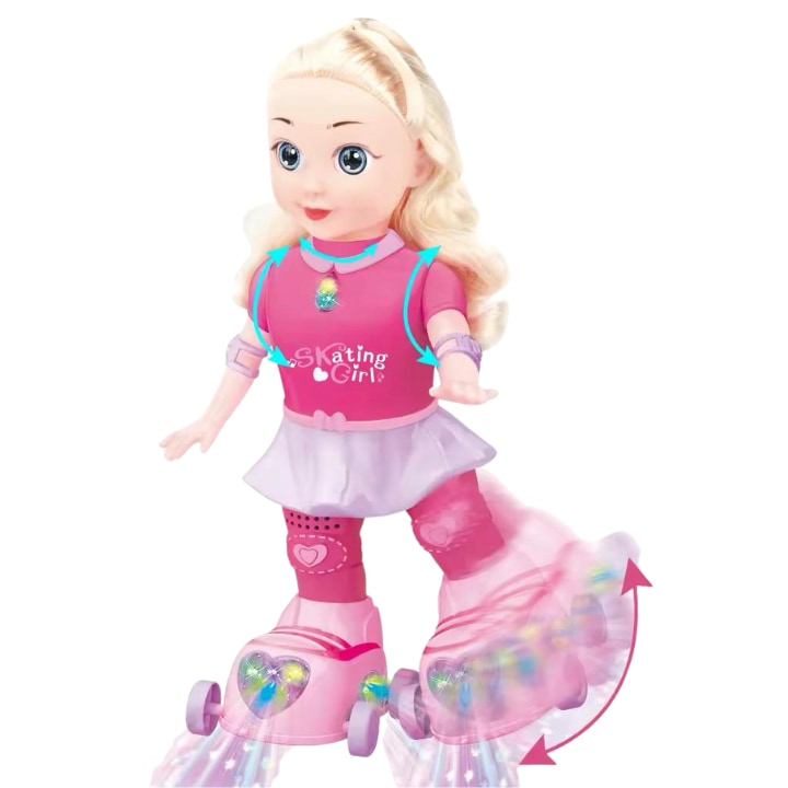 Papusa RoyalFun®, Electrica Muzicala pe Roti, Interactiva cu Lumina, Par Blond, 30 cm, pentru Fetite 3+ ani