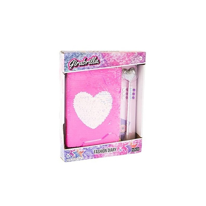 Jurnal Girabrilla, Nice, magenta/argintiu, set cu stilou Pom Pen, bijuterii si autocolante