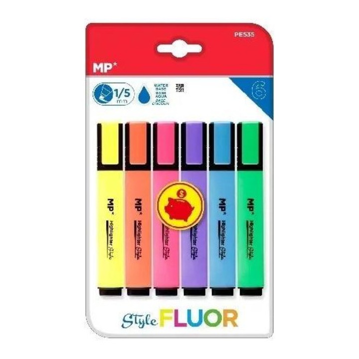 Fluoreszkáló markerek készlet, 6 db, MP Main Paper