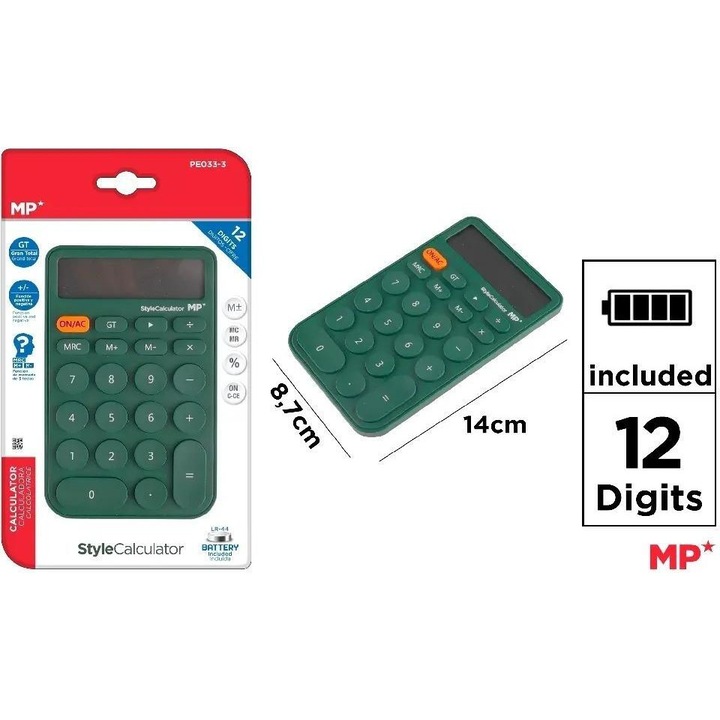 MP Main Paper Office számológép, 8,7x14cm, zöld