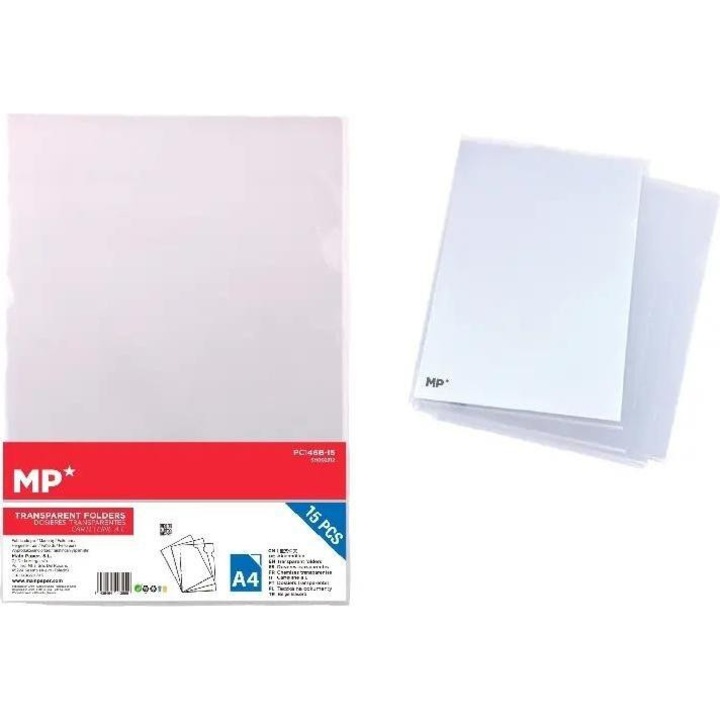 Dosar A4 transparente set 15 bucati, MP Main Paper