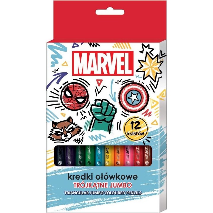 Комплект от 12 цветни молива Beniamin, джъмбо, Avengers, многоцветни