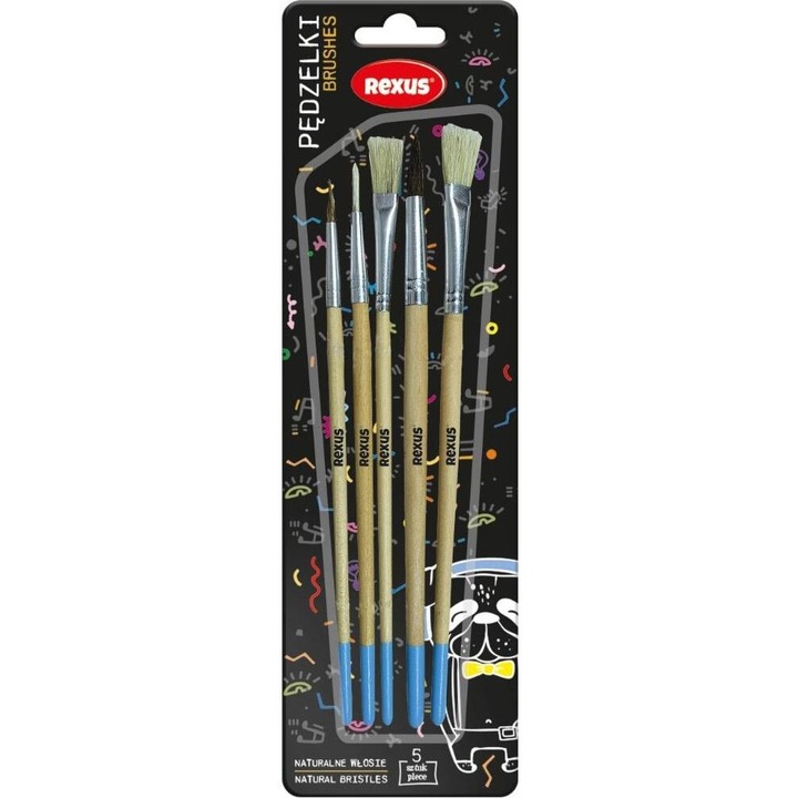 Set pensule naturale, Rexus, 5 bucati