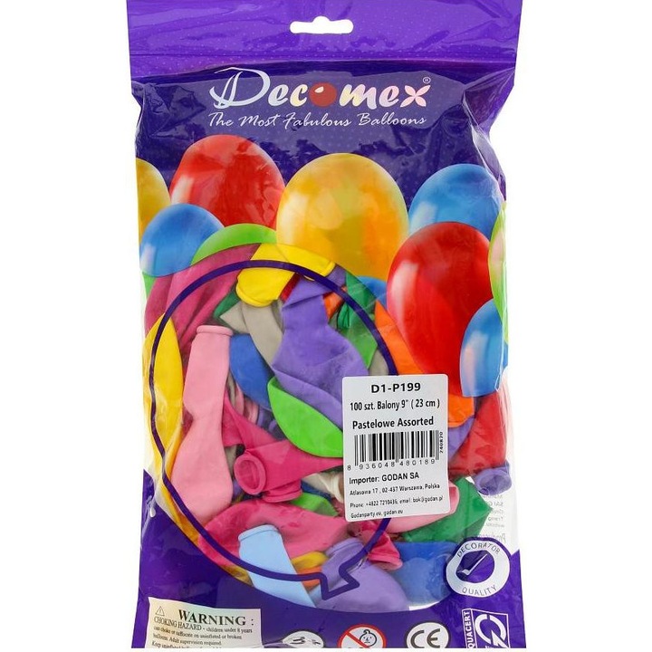 Pasztell lufi készlet, Decomex, 28 cm, 100 darabos, többszínű