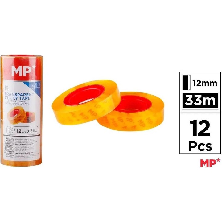 Banda adeziva transparenta 12mmx33m, set 12 buc, MP