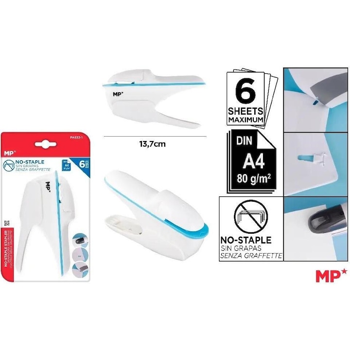 Tűzőgép, MP, fő papír, tűzőgép nélküli, 6 lap, fekete