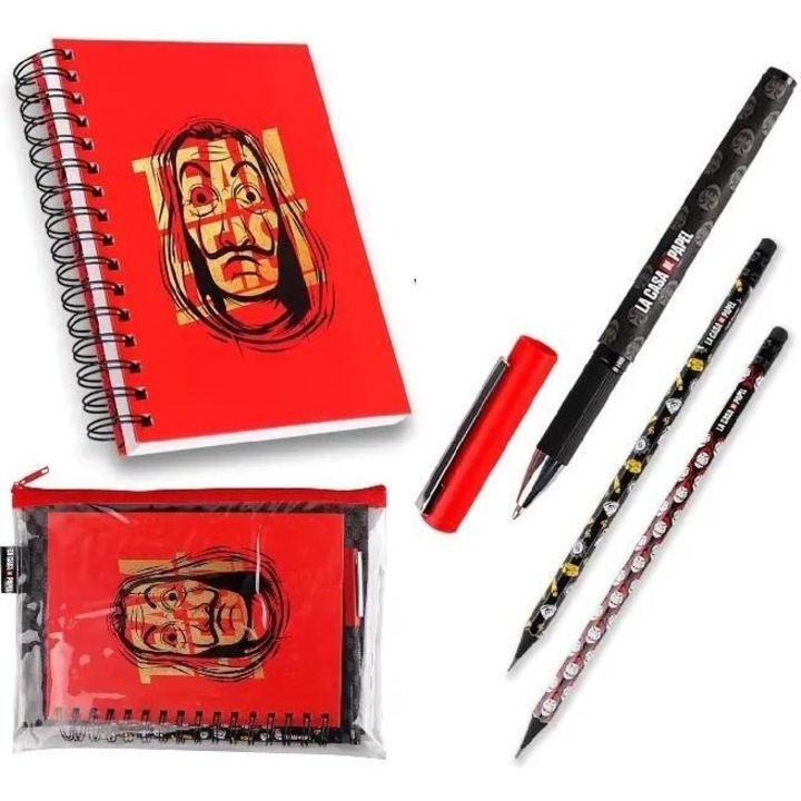 Jegyzetfüzet készlet kiegészítőkkel, Main Paper, Casa de Papel, ceruzák, tollak, pénztárca