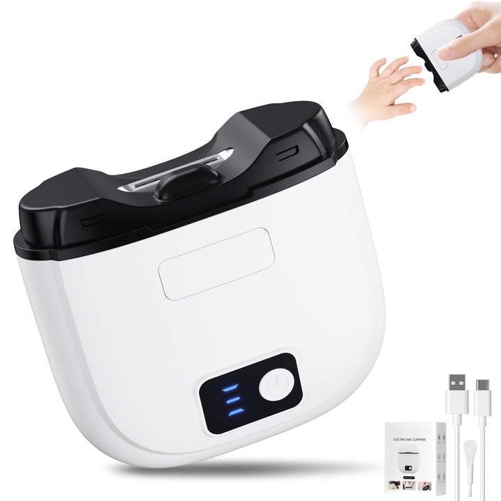 Taietor de unghii electric - Taietor de unghii automat cu 3 moduri de viteza, afisaj LCD, depozit pentru resturi de unghii si reincarcabil prin USB, taietor de unghii sigur pentru bebelusi, copii, adulti si varstnici