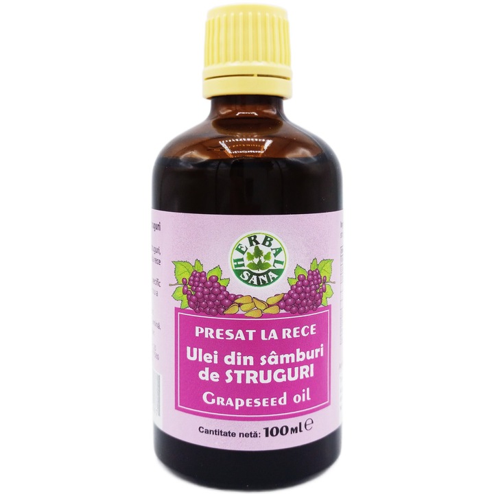 Ulei de Samburi de Struguri "GrapeSeed" presat la rece, pur 100%natural, pentru uz intern si extern, 100ml, HerbalSana