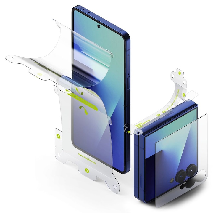 Set 3in1 folii protectie Ringke Protector Pro cu sistem de montare, compatibil cu Samsung Galaxy Z Flip 7, Transparent