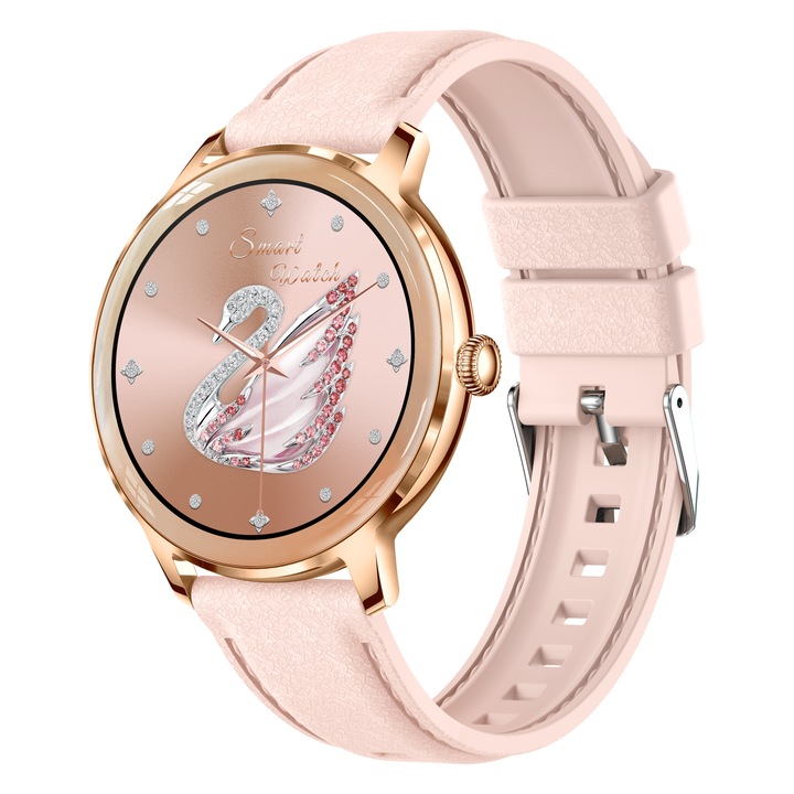 Смарт часовник, T50, 128MB/1,32 инча екран/Dual Bluetooth BLE5.0+BT3.0/IP67 водоустойчив, упражнения, сън, откриване на здраве, ултратънък дизайн, розов