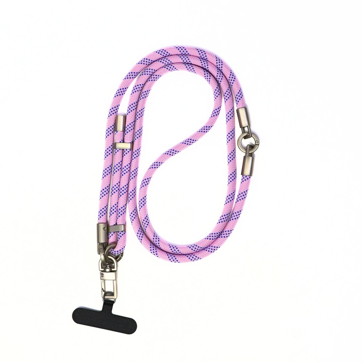 Cordon detasabil pentru telefon, reglabil, 2 in 1 (la incheietura + banduliera), reglabil, cu incuietoare rezistenta, nylon, Albastru pastel