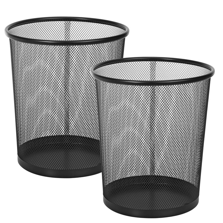 Комплект от 2 метални коша за боклук, ZGGZERG, тип мрежа, 24 L, аксесоари за офис, издръжливи, с много голям капацитет, водоустойчиви, за коридори, всекидневни и офиси, 26.5*21*28 см, черни