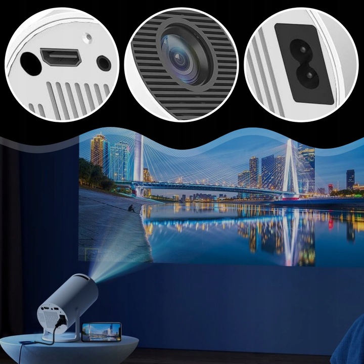 Videoproiector Full HD Android TV, 1280x720p, WiFi, Bluetooth, alb, set complet