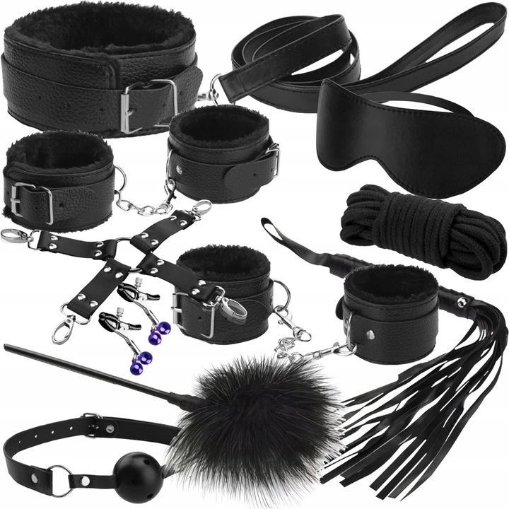 Set accesorii BDSM, Malatec, 12 elemente, negru