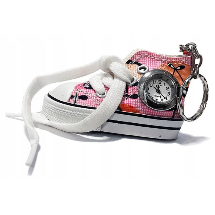 Cipő alakú kulcstartó, NUADR, rózsaszín, órával, nőknek