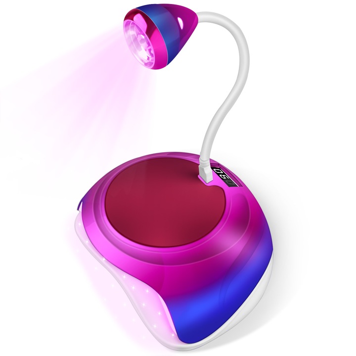 Лампа за нокти, професионална, UV LED, 268W със сензори, 2 в 1, Juemel, M7090, с 57 диода, с 4 таймера 10s/30s/60s/99s, разглобяема основа, за маникюр в салон, у дома, екстремно бързо съхнене, градиент виолетов