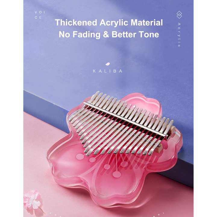 Kalimba cu 21 de clape, OVERTANG, design ergonomic, acril, sunet clar, multicolor, cu husa EVA