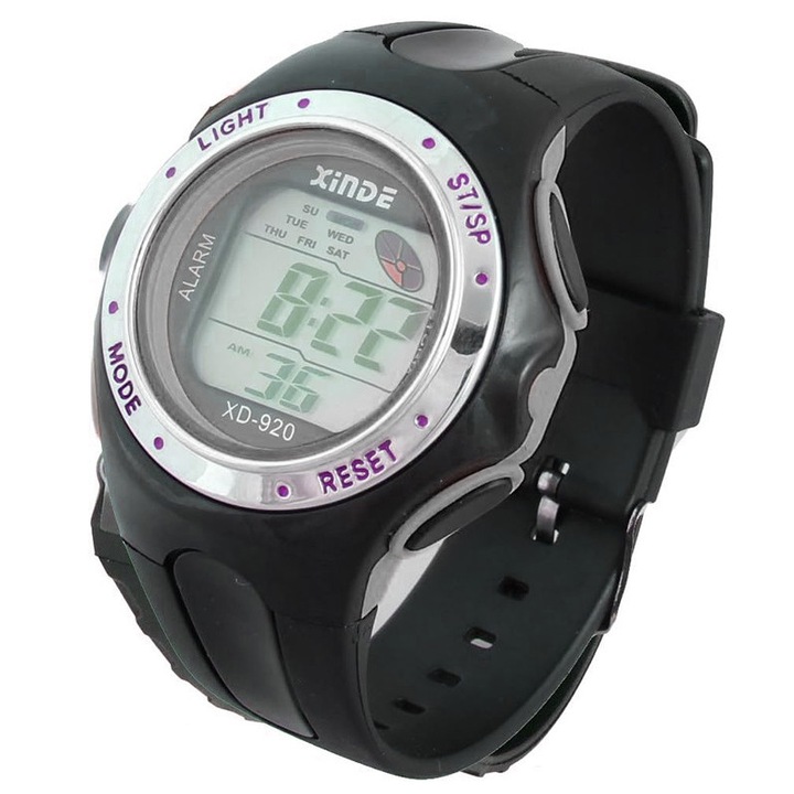 Ceas copii XINDE, electronic, alarm, data, stoper, 12/24 h, multicolor, 42x42x13mm, curea 19mm, lungime 25cm